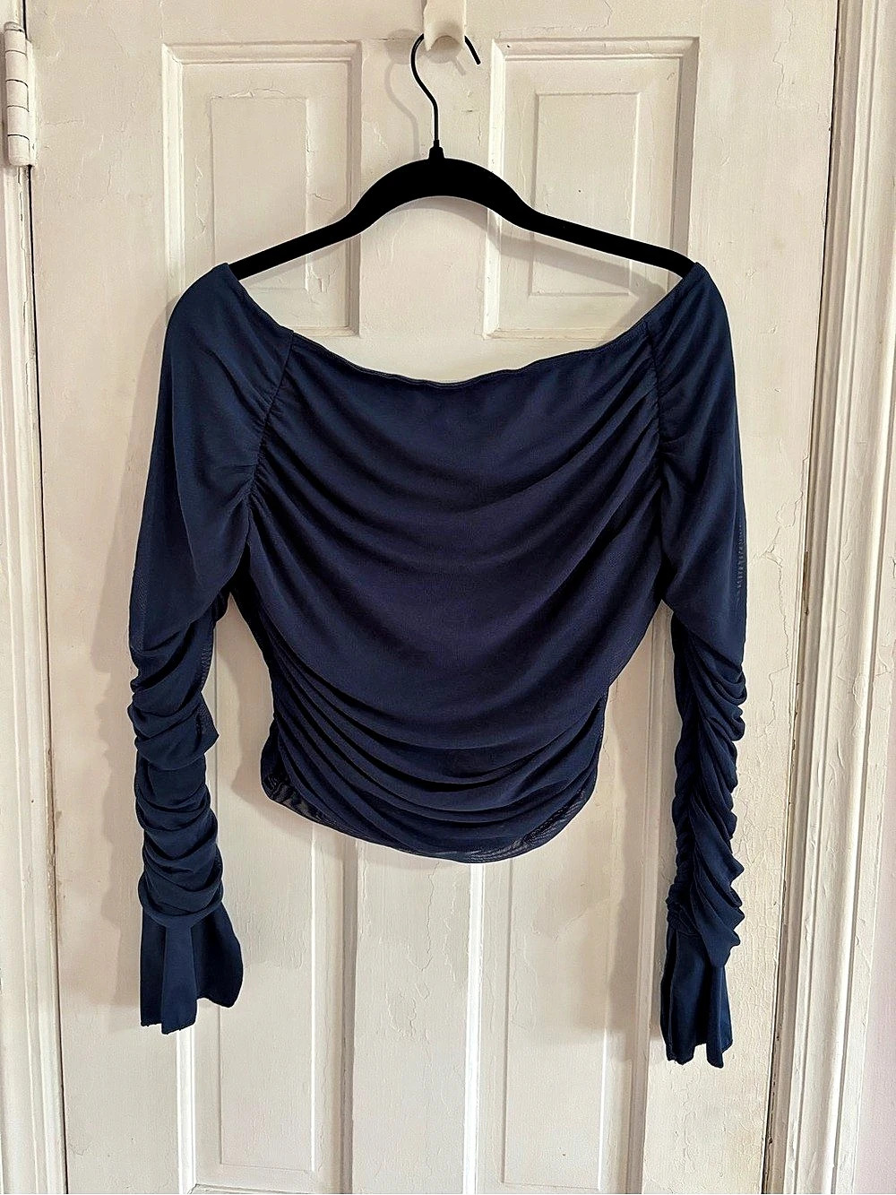 Princess Polly Moreno Off The Shoulder Top Navy Blue Size 8